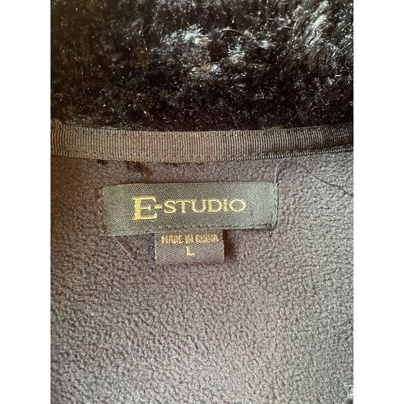 E-Studio Womens Fleece Jacket With Faux Fur Trim Size L Y2K Black - Picture 4 of 9